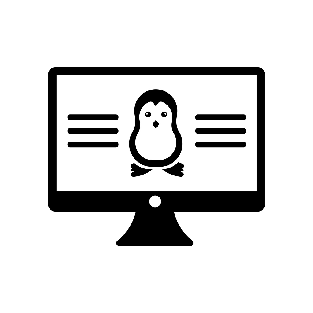 A penguin on a white computer vector graphic represents an Amazon Linux WorkSpace.