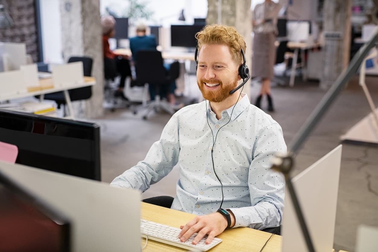 A contact center agent handling a call