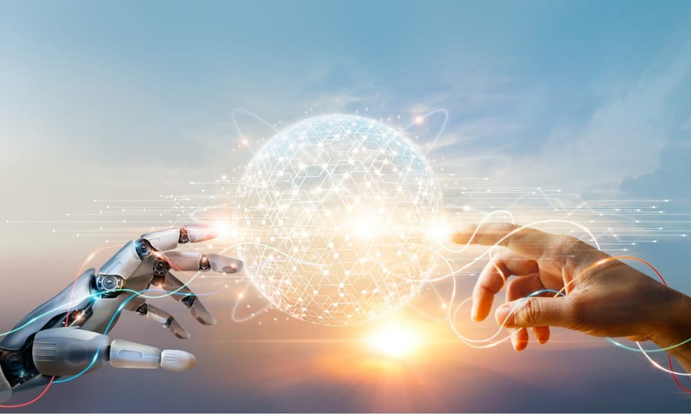 A robot hand and a human hand