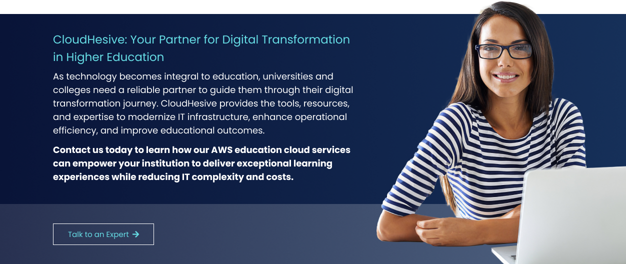 Banner CloudHesive Partner Higher Education, call to action Talk to an expert